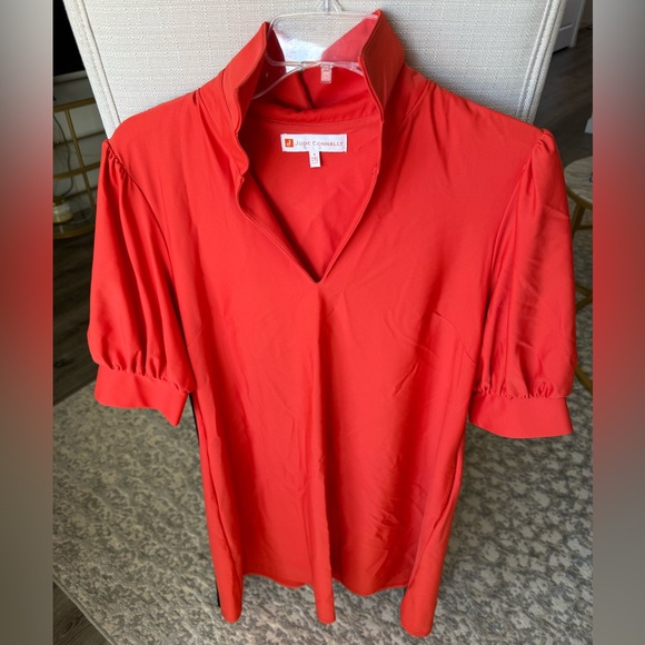 Jude Connally Emerson Puff-Sleeve V-Neck Shift Dress, Coral Red, S, Like New - Picture 2 of 7